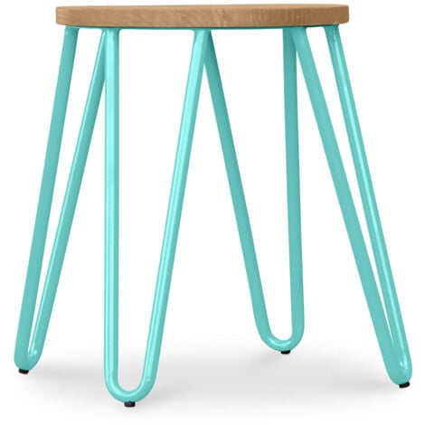 Sgabello da bar rotondo - Design industriale - Legno e acciaio - 44 cm - Hairpin Pastel green