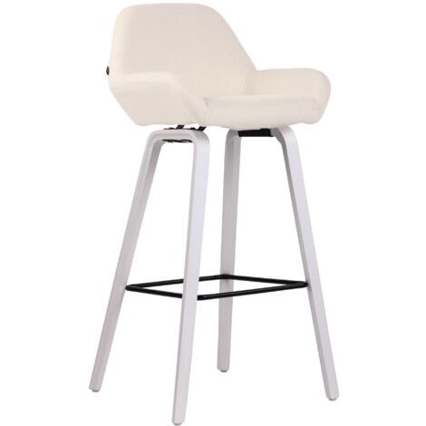 Sgabello da bar seggiolone x 1 con poggiapiedi design moderno in tessuto crema piede in legno colore bianco 100005287