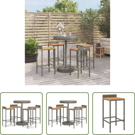 Sgabello da bar -  Set Bar Giardino 5pz Grigio Polyrattan e Legno Massello Acacia