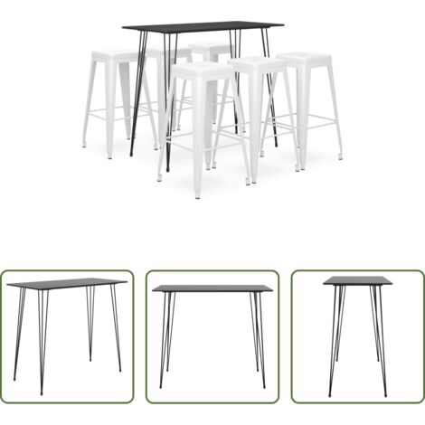 Sgabello da bar -  Set da Bar 7 pz Nero e Bianco