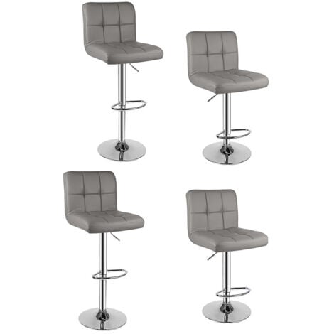 Sgabello da Bar, Set di 4 Sedie da Cucina, Bigzzia Sgabello da cucina Sgabelli barcon Superficie in Similpelle PU, Sedia da Bar con Poggiapiedi, Altezza Regolabile e Girevole,Grigio