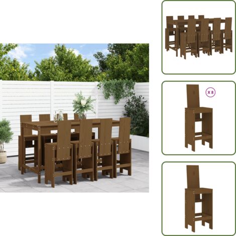 Sgabello da bar - vidaXL Set Bar da Giardino 9 pz ambra in Legno Massello di Pino - Bar in pino