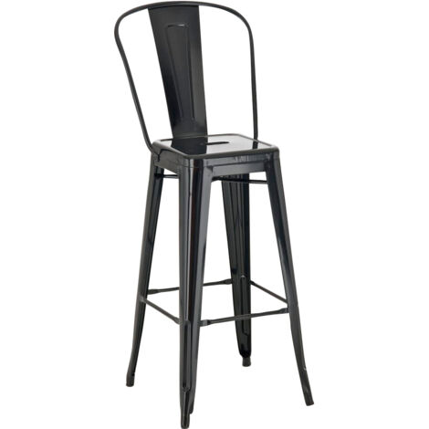 Sgabello da bar x1 design industriale con schienale e poggiapiedi in metallo nero 100001027