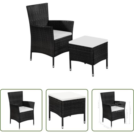 Sgabello da esterno - Sedia da Esterno con Sgabello e Cuscini in Polyrattan Nero