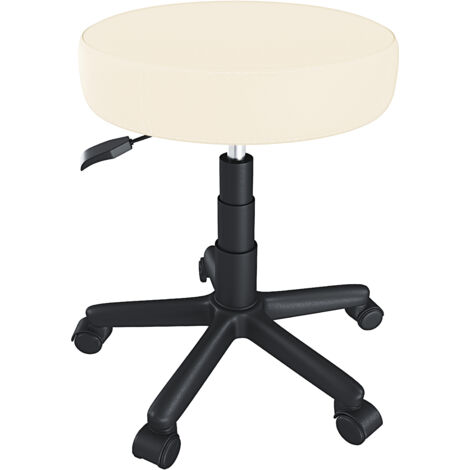 Sgabello Da Estetista Rotondo Con Ruote Sgabelli Manicure Pedicure Massaggio Fisioterapia Tatuaggi Sedia Girevole In Ecopelle Seduta Imbottita Altezza Regolabile da 44 a 56 Cm (Bianco)