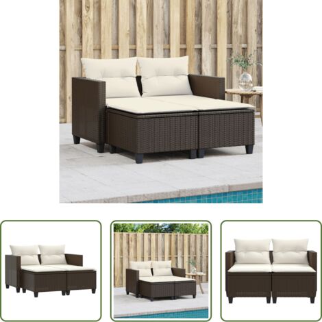 Sgabello da giardino -  Divano da Giardino 2 Posti con Sgabelli Marrone in Polyrattan