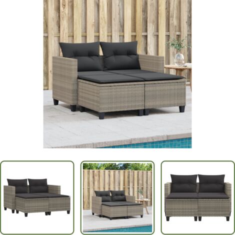 Sgabello da giardino -  Divano da Giardino 2Posti con Sgabelli Grigio Chiaro Polyrattan