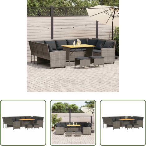 Sgabello da giardino -  Set Divani da Giardino 4 pz con Cuscini in Polyrattan Grigio