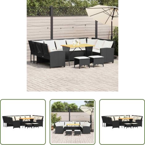 Sgabello da giardino -  Set Divani da Giardino 4 pz con Cuscini Nero in Polyrattan