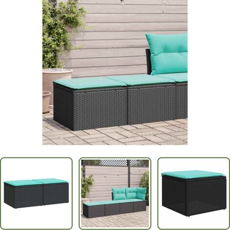 Sgabello da giardino -  Set Divani da Giardino con Cuscini 2 pz Nero Polyrattan Acacia