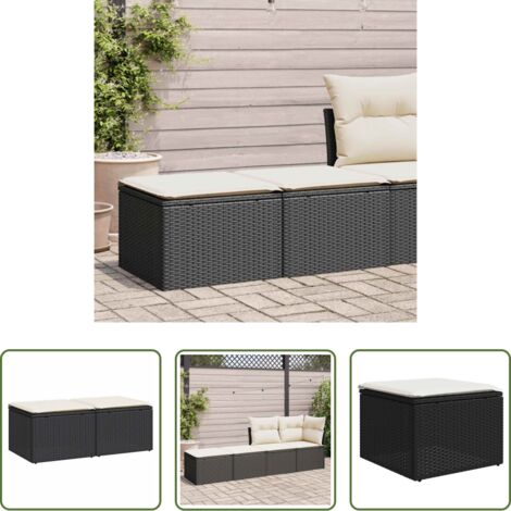 Sgabello da giardino -  Set Divani da Giardino con Cuscini 2 pz Nero Polyrattan Acacia