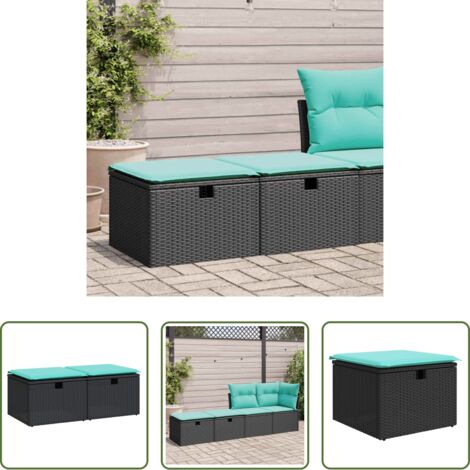 Sgabello da giardino -  Set Divani da Giardino con Cuscini 2 pz Nero Polyrattan Acacia