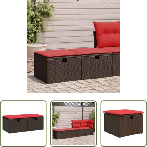 Sgabello da giardino -  Set Divano Giardino 4 pz con Cuscini Marrone Polyrattan Acacia
