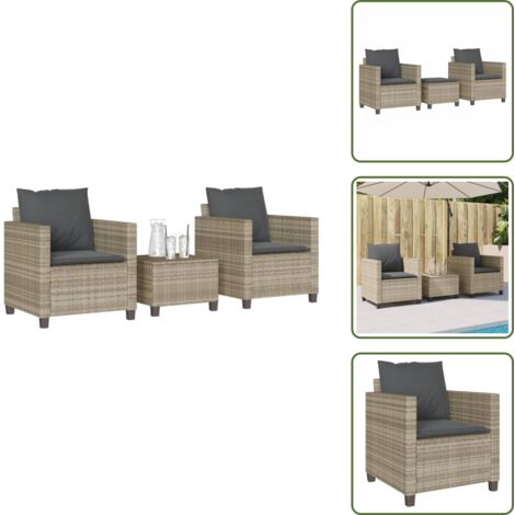 Sgabello da giardino - vidaXL Set da Bistrò 3 pz con Cuscini Grigio Chiaro in Polyrattan - Cuscini lavabili