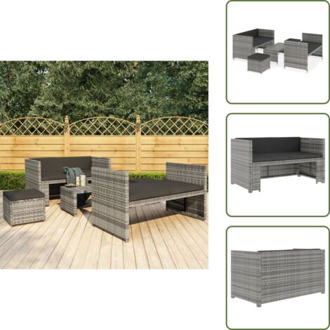 Sgabello da giardino - vidaXL Set Divani da Giardino 5 pz con Cuscini in Polyrattan Grigio - Tavolino da giardino