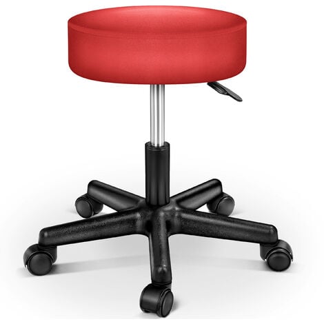 Sgabello da lavoro Sgabello girevole Sgabello Sgabello per salone estetico Sgabello per ambulatorio medico, con rotelle, rotazione libera di 360°, 10 cm di imbottitura, 8 colori diversi (Rosso)