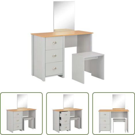 Sgabello da trucco -  Tavolo da Trucco con Specchio e Sgabello Grigio 104x45x131 cm