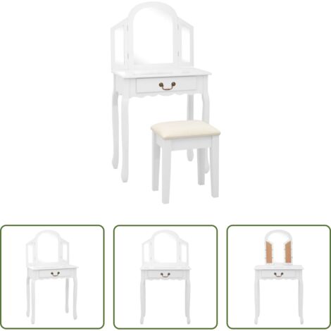 Sgabello da trucco -  Tavolo da Trucco e Sgabello Bianco 65x36x128 cm Paulownia e MDF