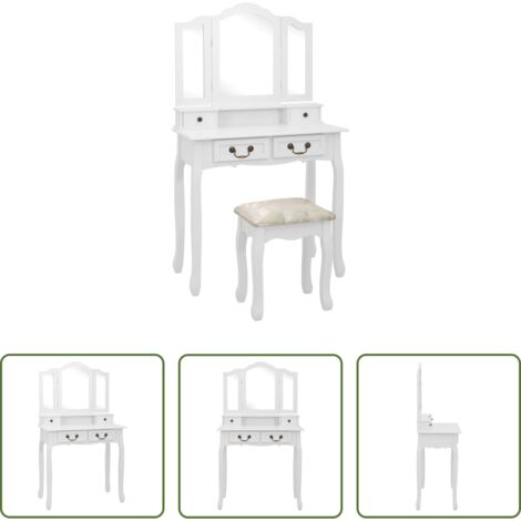Sgabello da trucco -  Tavolo da Trucco e Sgabello Bianco 80x69x141 cm Legno Paulownia