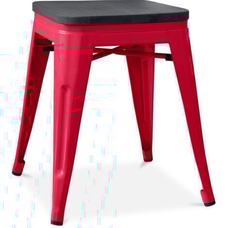 Sgabello di design industriale - Legno e acciaio - 46cm - Stylix Rosso