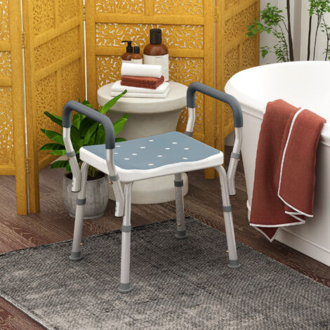Sgabello Doccia in Alluminio, Sgabello Bagno ad Altezza Regolabile 57-69 cm con Braccioli, Sedia per Doccia Anziani 150 kg, Sedile per Vasca da Bagno con Piedini Antiscivolo, Blu