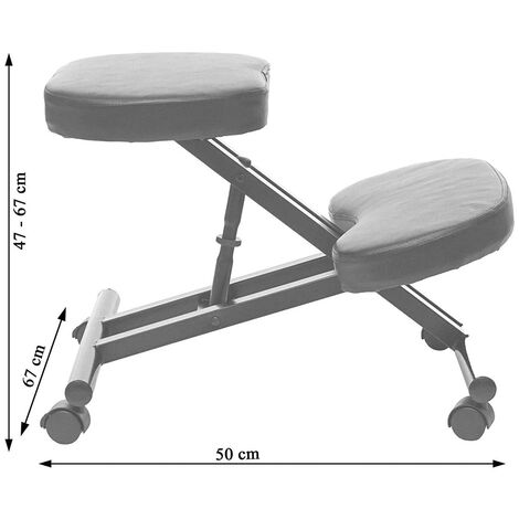 Sgabello ergonomico seduta regolabile poggiaginocchia sedia da ufficio senza schienale, in metallo grigio argento e seduta imbottita nera - Argent-gris-noir