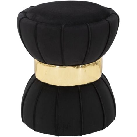 Sgabello "Flower" rotondo in velluto con fascia centrale color oro per interni -Nero