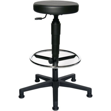 Sgabello girevole con piedini Rivestimento in pelle sintetica nero Seduta h.580-840mm TOPSTAR