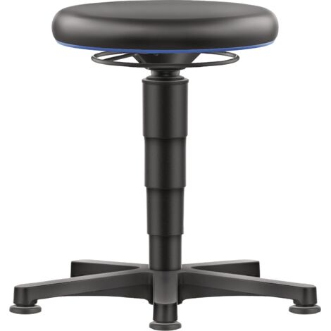 Sgabello girevole con rotelle in similpelle, similpelle nera, altezza seduta 450-650 mm
