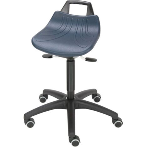 Sgabello girevole con ruote, schiuma PU blu, altezza seduta 520-710 mm