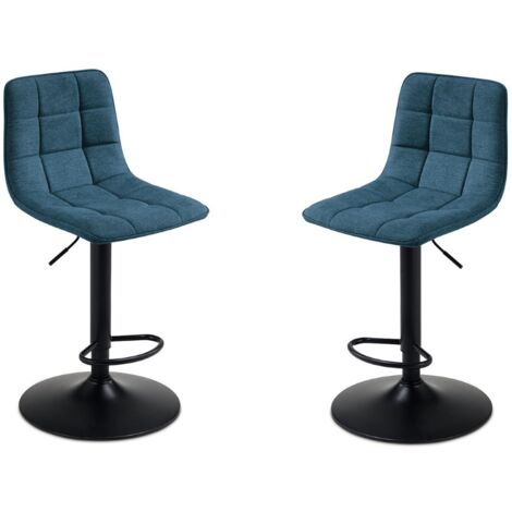 Sgabello girevole in tessuto Blu gambe metallo KATERINE 2 pezzi