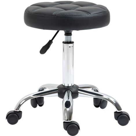 Sgabello Girevole Rotondo con Ruote Ø35,5x51-67 cm Altezza Regolabile in Similpelle Nero
