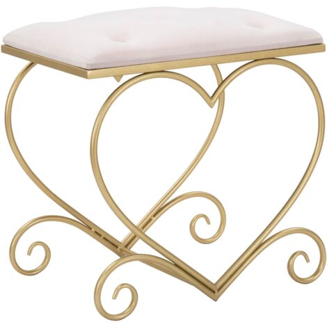 Sgabello Heart Rosa 50x37,5x51,5 cm in Ferro e MDF e Spugna e Poliestere Oro e Crema