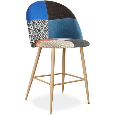 Sgabello Imbottito in Patchwork - Stile Scandinavo - 66cm - Evelyne Multicolore