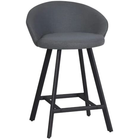 Sgabello Imbottito in Tessuto Grigio con Gambe in Metallo Nero