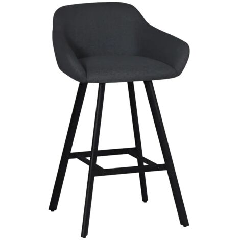 Sgabello Imbottito in Tessuto Grigio Scuro con Gambe in Metallo Nero