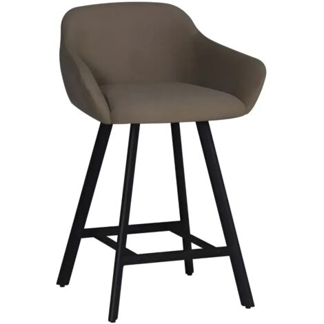 Sgabello Imbottito in Tessuto Tortora con Gambe in Metallo Nero