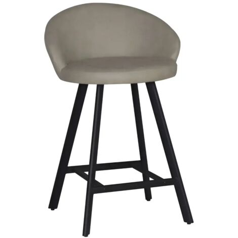 Sgabello Imbottito in Tessuto Tortora con Gambe Nere in Metallo
