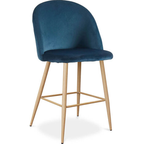 Sgabello imbottito in velluto - Design scandinavo - 66cm - Evelyne Blu scuro
