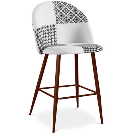 Sgabello imbottito patchwork - Stile scandinavo - Bianco e nero - 66cm - Evelyne Bianco / Nero