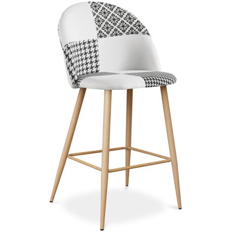 Sgabello imbottito patchwork - Stile scandinavo - Bianco e nero - 66cm -  Evelyne Bianco / Nero