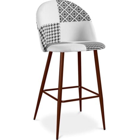 Sgabello imbottito patchwork - Stile scandinavo - Bianco e nero - Evelyne Bianco / Nero