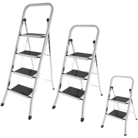 Sgabello in alluminio con gradini in acciaio e montanti ricoperti di gomma portata max 150 kg - 2 gradini H46 cm