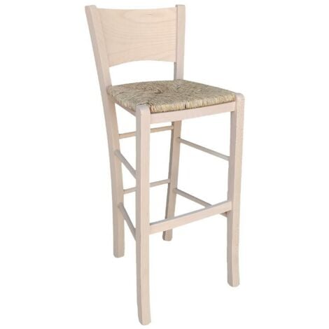 Sgabello in legno con seduta in paglia mod Lucy h 73 cm da terra alla seduta