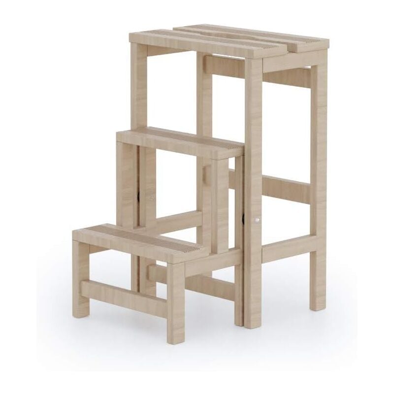 Tabouret en bois de hêtre 3 marches H57Cm pliant peu encombrant, COLOMBO