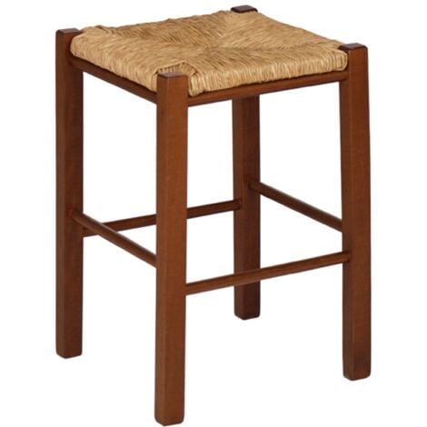 Sgabello in legno fondo paglia quadrato altezza 50 cm Noce