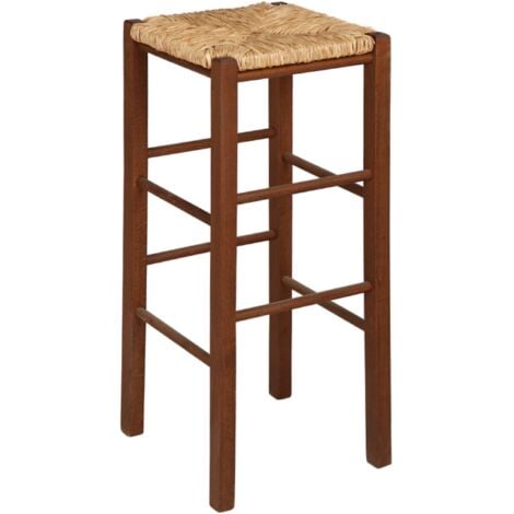 Sgabello in legno fondo paglia quadrato altezza 70 cm Noce