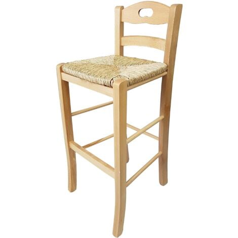 Sgabello in legno massello con seduta in paglia h67 SNACK NATURALE