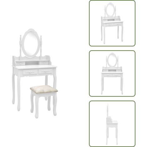 Sgabello in legno - vidaXL Tavolo da Trucco e Sgabello Bianco 75x69x140 cm Legno Paulownia - Tavolo da trucco con specchio