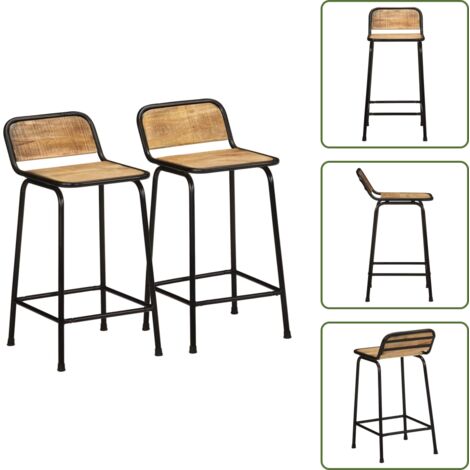 Sgabello in metallo - vidaXL Sgabelli da Bar 2 pz 46x35,5x80 cm Legno Massello Grezzo Mango - Sgabello da bar moderno